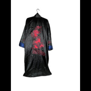Men's Robe Kimono Reversible Embroidered Dragon Asian  Black & Blue No Belt